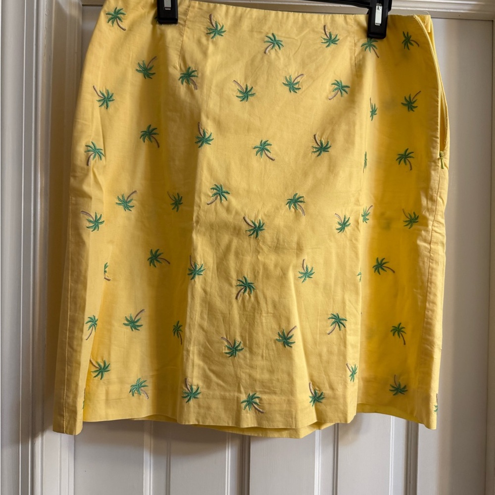 Talbots Yellow Skirt with Green Palm Print
